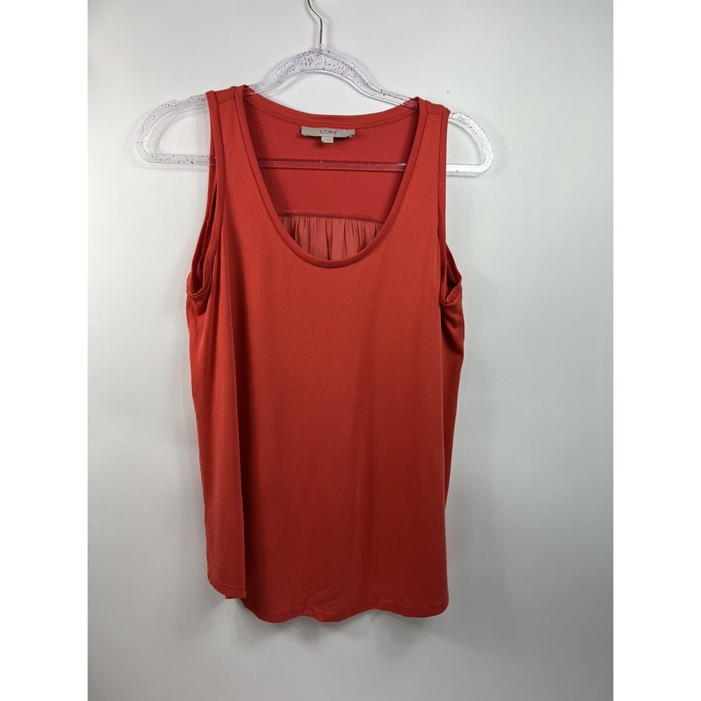 Ann Taylor Loft Tank Women's Sz M Orange Scoop Neck‎ Sleeveless Hi Low Hem